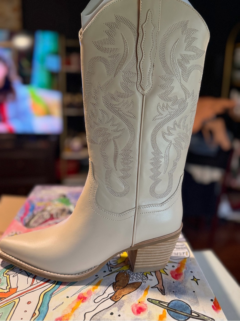 Jeffrey Campbell DAGGET in Light Sand Western Embroidered Heeled Boots